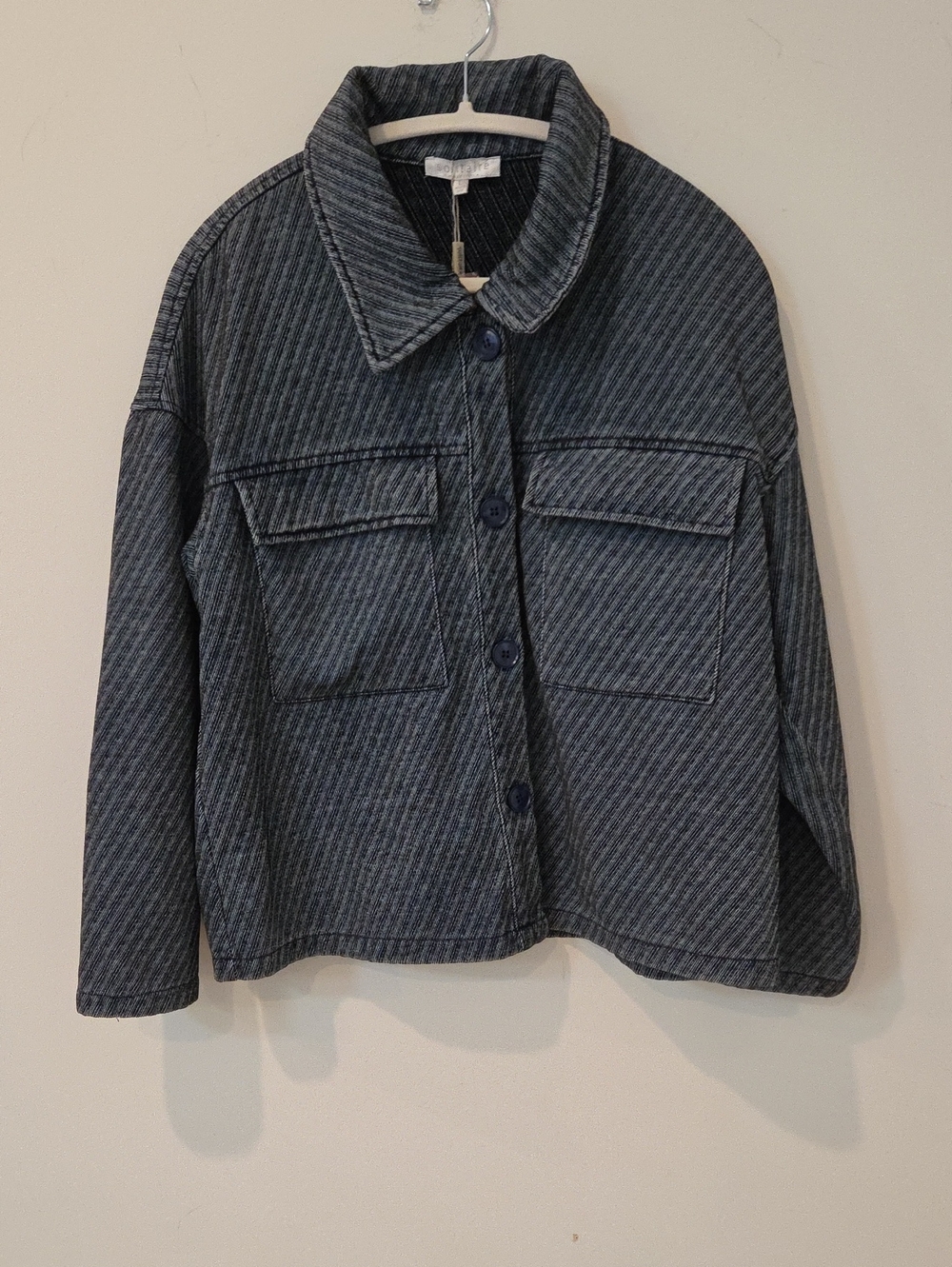 Solitaire Striped Jacket Denim Look in Dark Blue